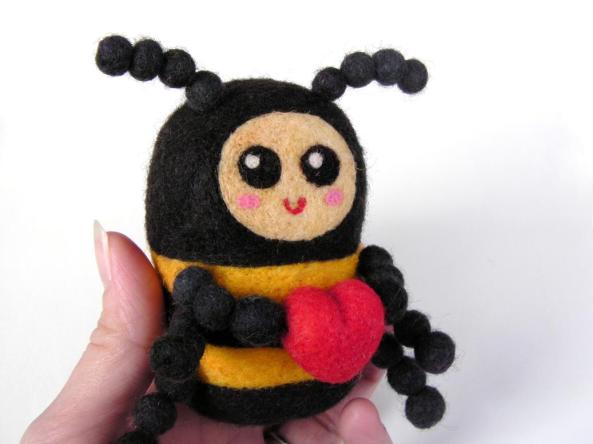 felted bumblebee with heart